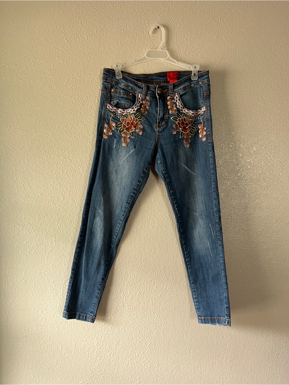 V Cristina Dark Blue Skinny Jeans with Floral Embroidery - Picture 2 of 7